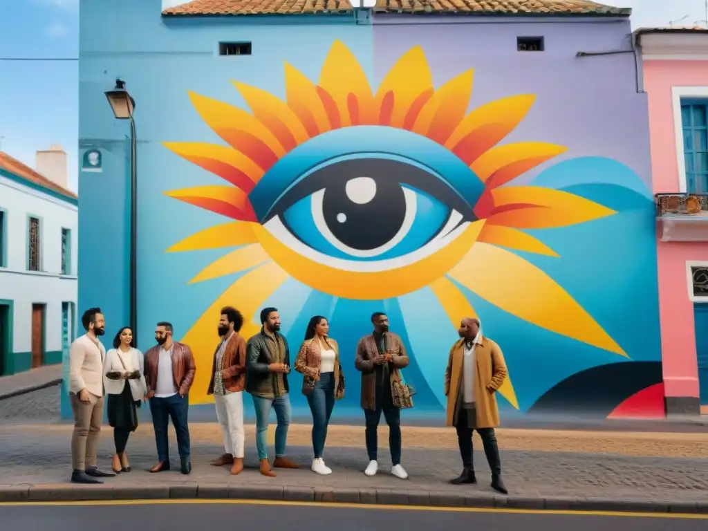 Un vibrante mural en una pared de Uruguay, fusionando elementos culturales en un ambiente de inclusión y colaboración