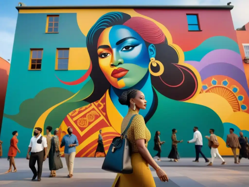 Un vibrante mural muestra personas de diversas culturas participando en actividades artísticas, simbolizando la unidad y la diversidad