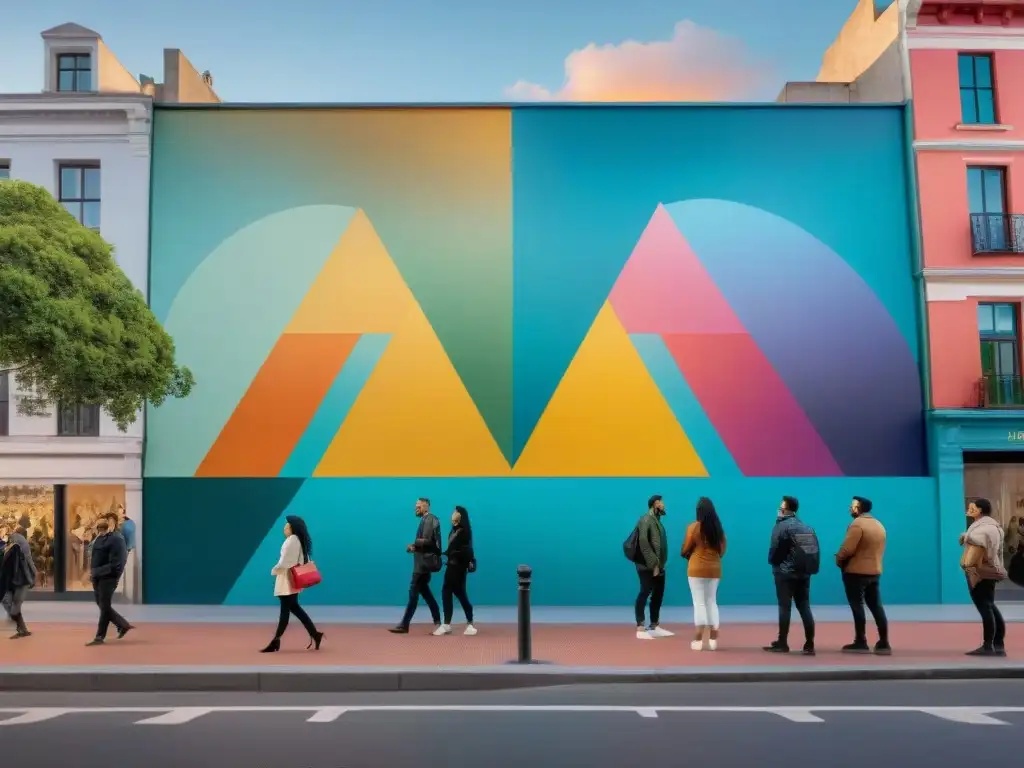 Un vibrante mural en una plaza pública, creado por colectivos artísticos uruguayos