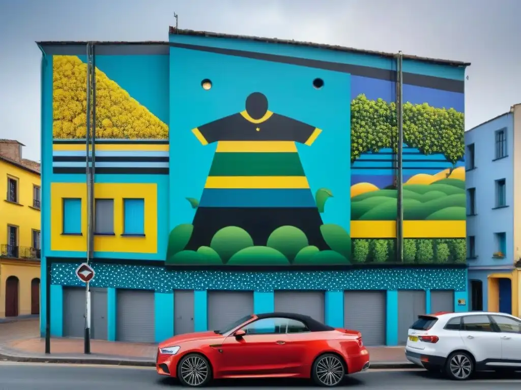 Vibrante mural urbano contemporáneo en Uruguay, fusionando arte tradicional y moderno