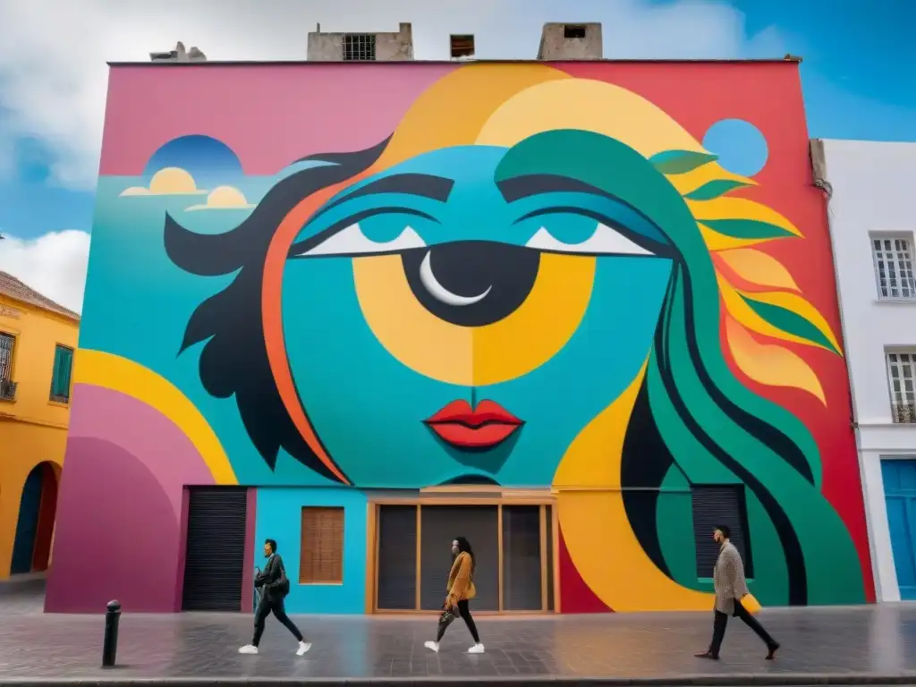 Un vibrante mural urbano en Montevideo, Uruguay, reflejando la unión y creatividad del arte contemporáneo uruguayo impacto social