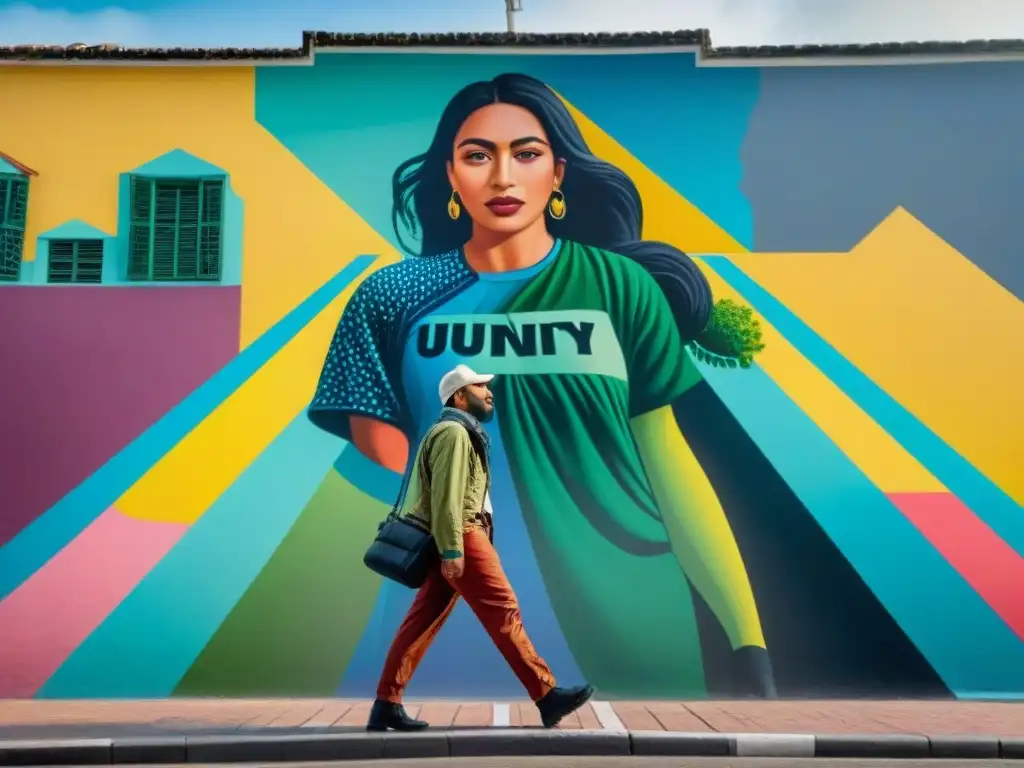 Un vibrante mural urbano en Montevideo, Uruguay, muestra diversidad y unidad