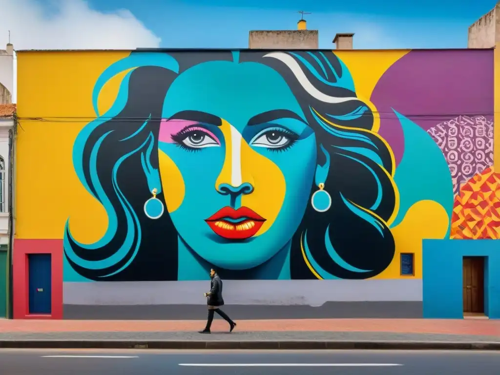 Un vibrante mural urbano en Montevideo, Uruguay, reflejando la diversidad de artistas contemporáneos uruguayos entrevistas