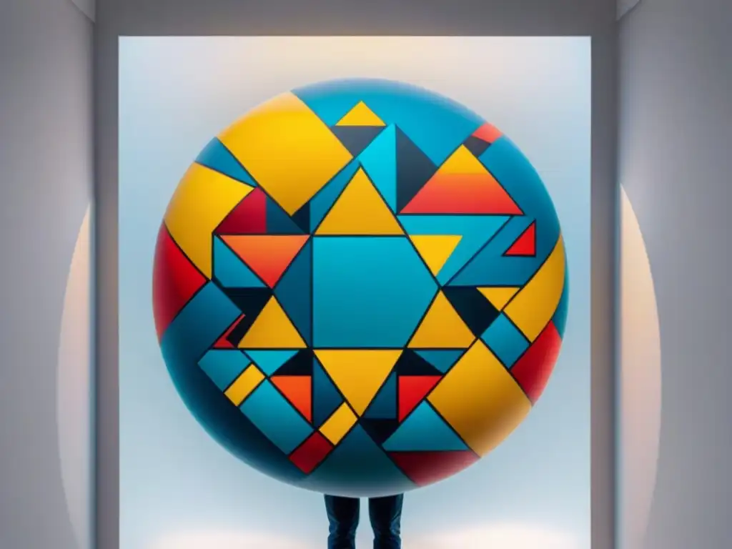 Vibrante pintura abstracta del artista uruguayo vanguardista, Joaquín Torres García, con formas geométricas y símbolos intrincados en colores primarios sobre fondo blanco