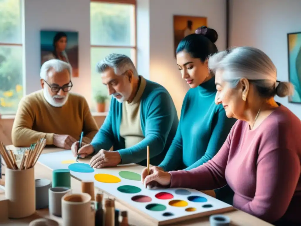 Vibrante taller de arte en Uruguay: diversidad de edades y fondos participan en creativas actividades artísticas