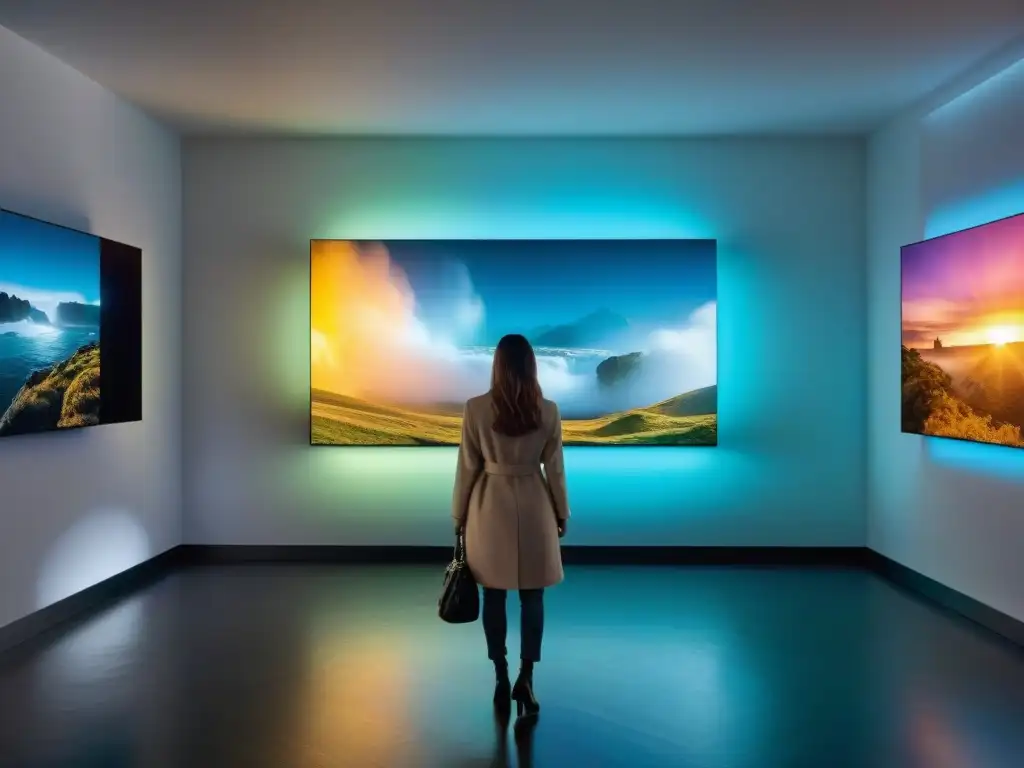 Vibrante instalación de videoarte en galería de arte contemporáneo en Uruguay, fusionando tecnología y expresión cultural