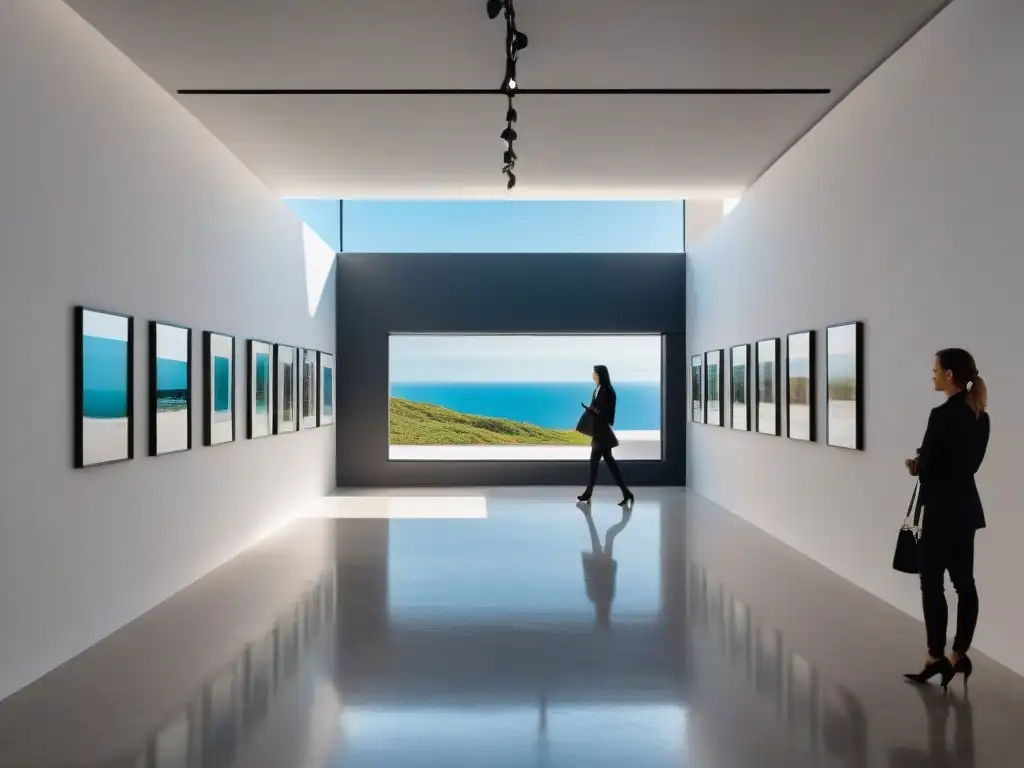 Vista interior de galería de arte contemporáneo en Uruguay innovador, con diseño vanguardista y luz natural